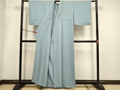 平和屋着物▽上質な色無地　単衣　変わり縞地紋　濃い灰青色　正絹　逸品　DABH4945du