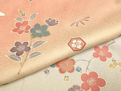 平和屋着物▽訪問着　単衣　飛鶴吉祥花文　暈し染め　金彩　正絹　逸品　DABH4946du