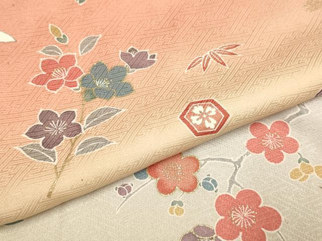 平和屋着物▽訪問着　単衣　飛鶴吉祥花文　暈し染め　金彩　正絹　逸品　DABH4946du