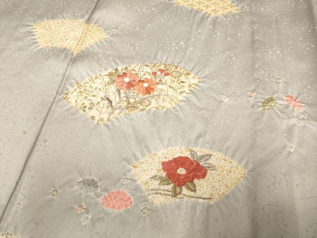 平和屋着物▽訪問着　単衣　刺繍　絞り　地紙花文　金彩　正絹　逸品　DABH4951du