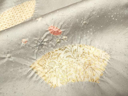 平和屋着物▽訪問着　単衣　刺繍　絞り　地紙花文　金彩　正絹　逸品　DABH4951du