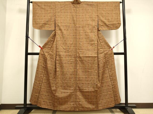 平和屋着物▽上質な紬　単衣　琉球絣文様　正絹　逸品　DABH4952du