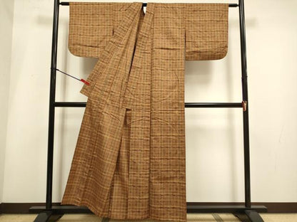 平和屋着物▽上質な紬　単衣　琉球絣文様　正絹　逸品　DABH4952du
