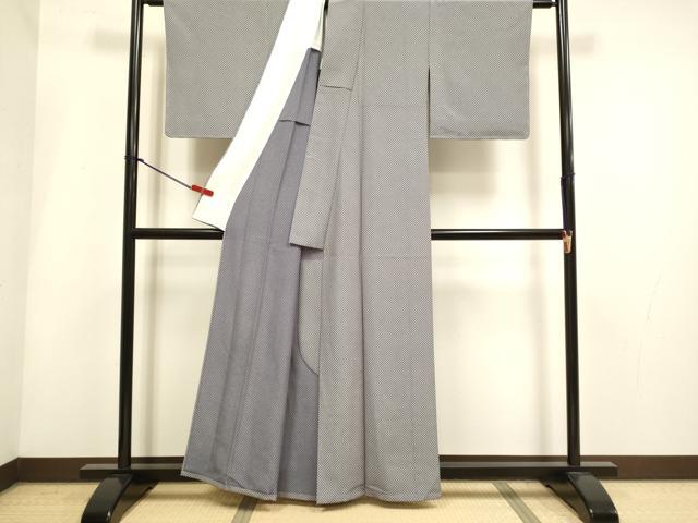 平和屋着物▽小紋　単衣　ドット柄　洗える着物　DABH4955du