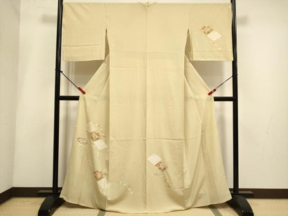 平和屋着物▽訪問着　単衣　駒刺繍　松葉花文　金彩　そごう扱い　正絹　逸品　DABH4956du