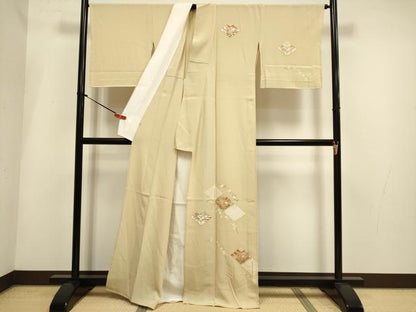 平和屋着物▽訪問着　単衣　駒刺繍　松葉花文　金彩　そごう扱い　正絹　逸品　DABH4956du