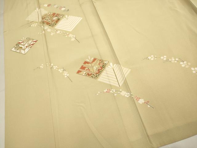 平和屋着物▽訪問着　単衣　駒刺繍　松葉花文　金彩　そごう扱い　正絹　逸品　DABH4956du