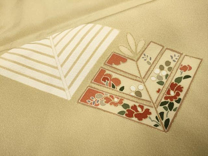 平和屋着物▽訪問着　単衣　駒刺繍　松葉花文　金彩　そごう扱い　正絹　逸品　DABH4956du
