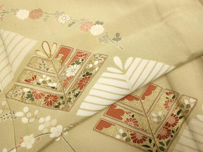 平和屋着物▽訪問着　単衣　駒刺繍　松葉花文　金彩　そごう扱い　正絹　逸品　DABH4956du