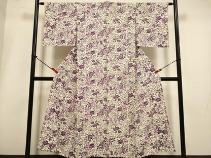 平和屋着物▽上質な小紋　単衣　型染　草花文　正絹　逸品　DABH4962du