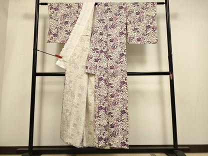 平和屋着物▽上質な小紋　単衣　型染　草花文　正絹　逸品　DABH4962du