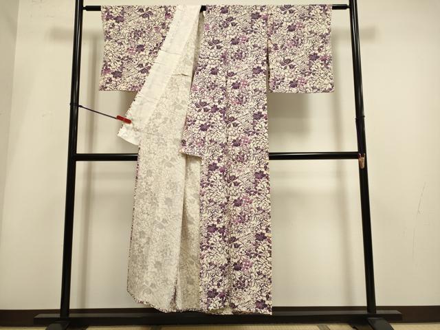 平和屋着物▽上質な小紋　単衣　型染　草花文　正絹　逸品　DABH4962du