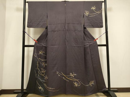 平和屋着物▽訪問着　単衣　草葉文　暈し染め　金彩　正絹　逸品　DABH4963du