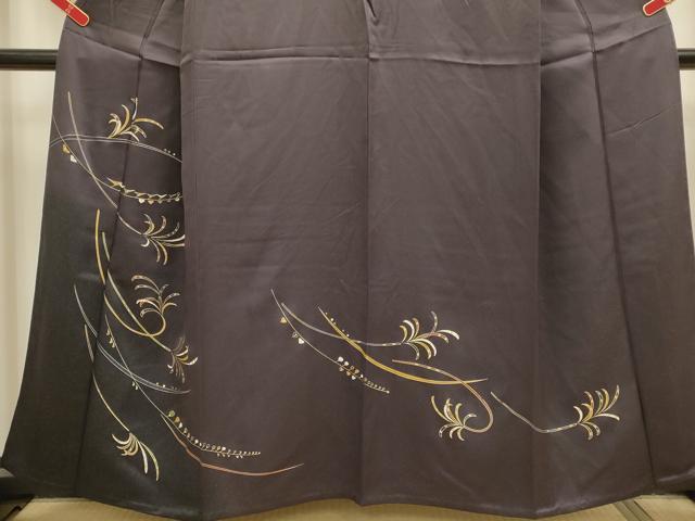 平和屋着物▽訪問着　単衣　草葉文　暈し染め　金彩　正絹　逸品　DABH4963du