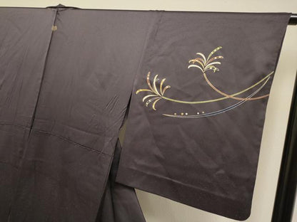平和屋着物▽訪問着　単衣　草葉文　暈し染め　金彩　正絹　逸品　DABH4963du