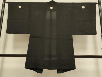 平和屋着物▽男性　黒紋付　羽織　スリーシーズン　春夏秋　塵除け　正絹　逸品　DABH4972du