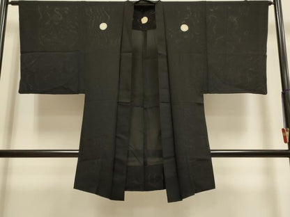 平和屋着物▽男性　黒紋付　羽織　スリーシーズン　春夏秋　塵除け　正絹　逸品　DABH4972du