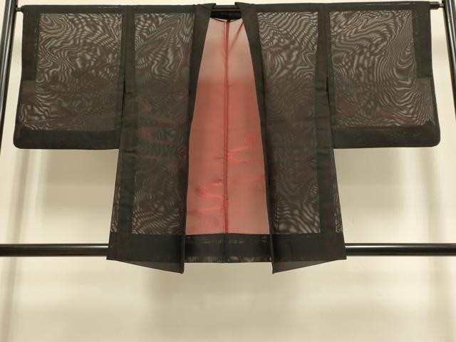 平和屋着物▽羽織　スリーシーズン　春夏秋　塵除け　流水文　黒地　正絹　逸品　DABH4973du