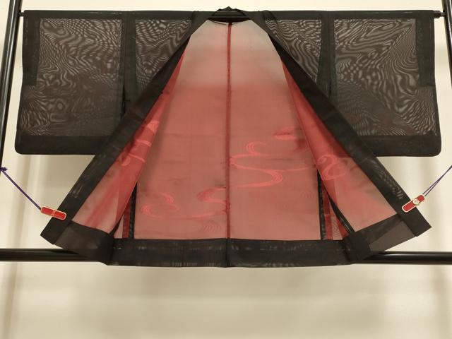 平和屋着物▽羽織　スリーシーズン　春夏秋　塵除け　流水文　黒地　正絹　逸品　DABH4973du