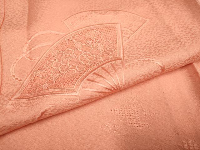 平和屋着物▽中国三大刺繍　スワトウ刺繍　汕頭刺繍　総刺繍　無地絵羽訪問着　単衣　扇面花文　東雲色　正絹　逸品　DABH4974du