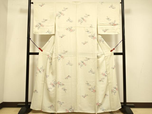 平和屋着物▽上質な小紋　単衣　草花文　正絹　逸品　DABH4980du