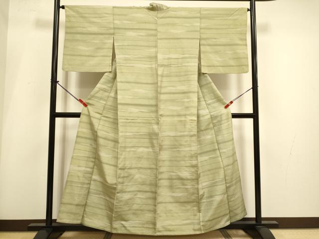 平和屋着物▽上質な紬　単衣　横段文　正絹　逸品　DABH4984du
