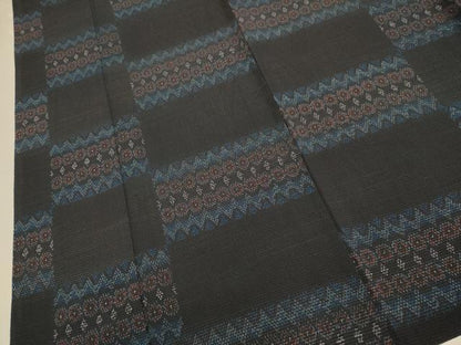 平和屋着物▽本塩沢　単衣　横段文　正絹　逸品　DABH4987du