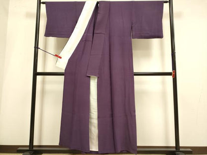 平和屋着物▽上質な色無地　単衣　濃い滅紫色　正絹　逸品　DABH4989du