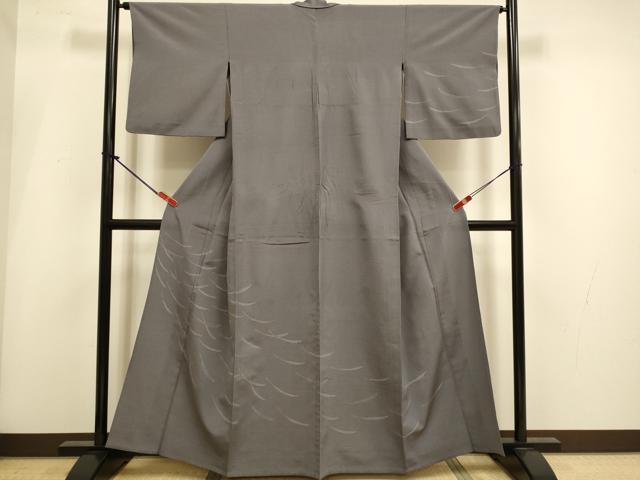平和屋着物▽本塩沢　単衣　訪問着　舞葉文　正絹　逸品　DABH4991du