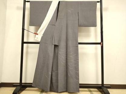 平和屋着物▽本塩沢　単衣　訪問着　舞葉文　正絹　逸品　DABH4991du