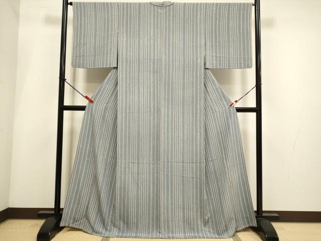 平和屋着物▽上質な小紋　単衣　縞　正絹　逸品　DABH4995du