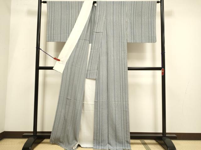 平和屋着物▽上質な小紋　単衣　縞　正絹　逸品　DABH4995du