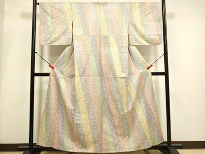 平和屋着物▽上質な小紋　単衣　花唐草文　金彩　正絹　逸品　DABH4996du