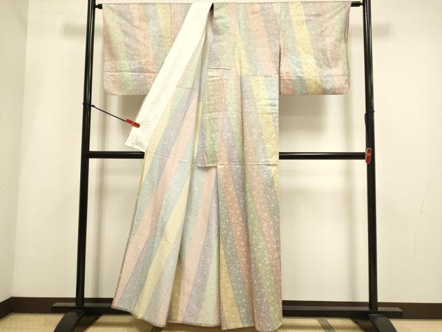 平和屋着物▽上質な小紋　単衣　花唐草文　金彩　正絹　逸品　DABH4996du