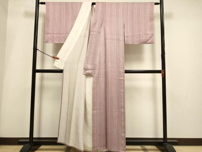平和屋着物▽上質な小紋　単衣　縞　正絹　逸品　DABH4997du
