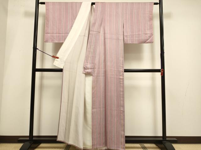 平和屋着物▽上質な小紋　単衣　縞　正絹　逸品　DABH4997du
