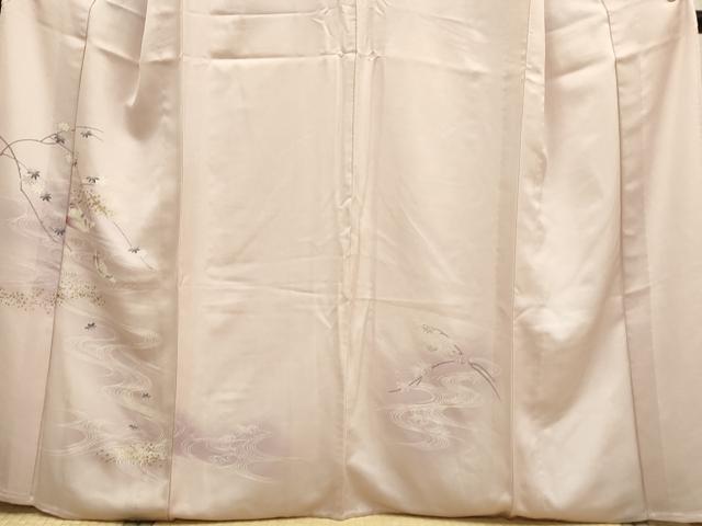 平和屋着物▽訪問着　単衣　流水鴛鴦文　暈し染め　金彩　正絹　逸品　DABH4998du