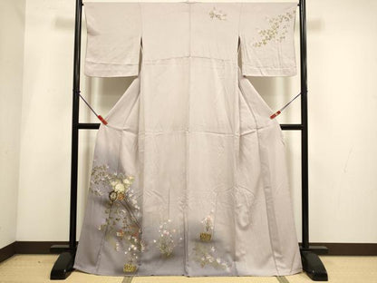 平和屋着物▽訪問着　単衣　花車文　暈し染め　金彩　正絹　逸品　DABH4999du