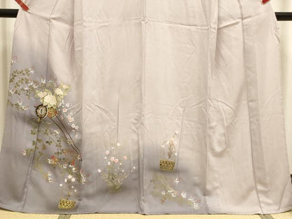 平和屋着物▽訪問着　単衣　花車文　暈し染め　金彩　正絹　逸品　DABH4999du