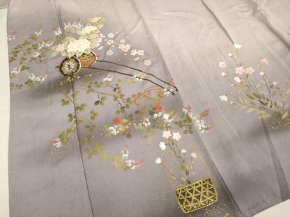 平和屋着物▽訪問着　単衣　花車文　暈し染め　金彩　正絹　逸品　DABH4999du
