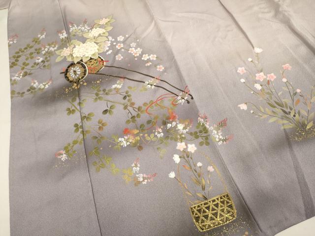 平和屋着物▽訪問着　単衣　花車文　暈し染め　金彩　正絹　逸品　DABH4999du