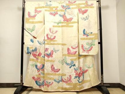 平和屋着物■豪華振袖　駒刺繍　エ霞舞蝶文　暈し染め　金彩　正絹　逸品　DABH5008ea