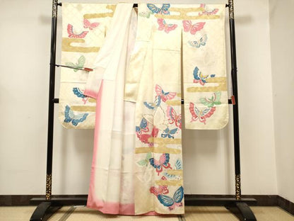 平和屋着物■豪華振袖　駒刺繍　エ霞舞蝶文　暈し染め　金彩　正絹　逸品　DABH5008ea