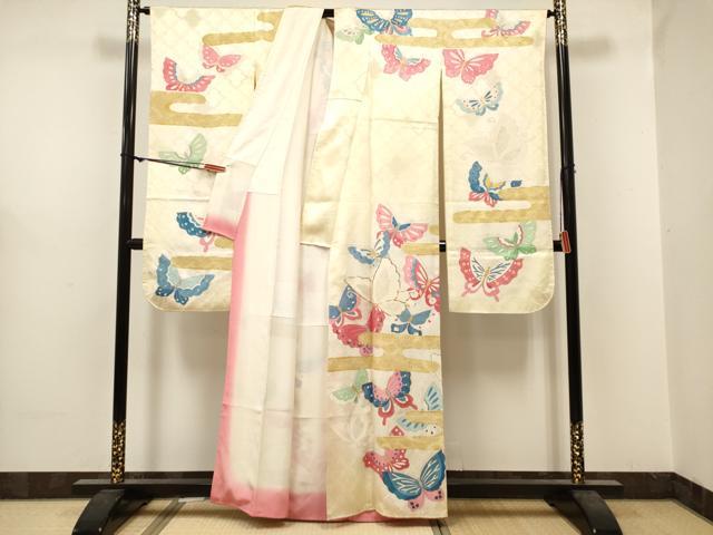 平和屋着物■豪華振袖　駒刺繍　エ霞舞蝶文　暈し染め　金彩　正絹　逸品　DABH5008ea
