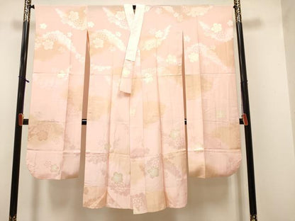 平和屋着物■振袖用長襦袢　無双仕立て　舞桜文　暈し染め　金彩　半衿刺繍　正絹　逸品　DABH5011ea