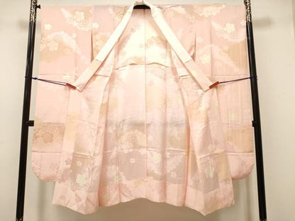 平和屋着物■振袖用長襦袢　無双仕立て　舞桜文　暈し染め　金彩　半衿刺繍　正絹　逸品　DABH5011ea