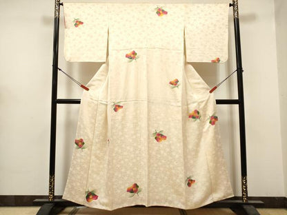 平和屋着物■上質な小紋　絞り　枝椿　正絹　逸品　DABH5014ea