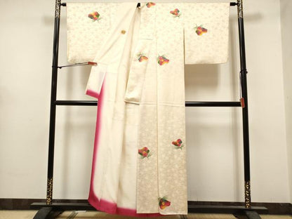 平和屋着物■上質な小紋　絞り　枝椿　正絹　逸品　DABH5014ea
