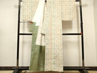平和屋着物■深里紬　花繋ぎ　反端付き　正絹　逸品　DABH5016ea
