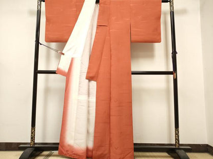 平和屋着物■上質な色無地　風景地紋　丹色　正絹　逸品　DABH5019ea